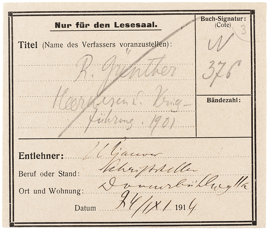 Leihschein vom 24.9.1914, ausgefüllt von Wladimir Uljanow alias Lenin