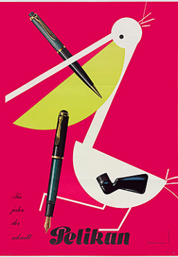 Leupin Herbert, Pelikan, Wer schreibt, braucht Pelikan, 1952, Farblithographie, 128 x 90,5 cm