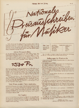 „Nationales Preisausschreiben für Musiker", Schweizer Illustrierte Zeitung, Nr. 43, 23. Oktober 1935