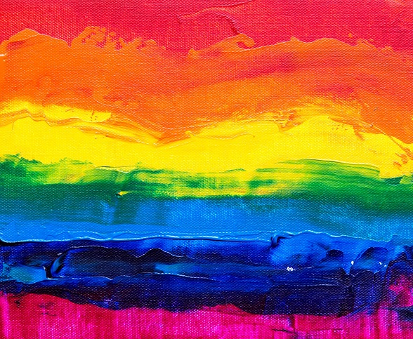 Ein Ölbild erinnert stark an die Flagge der LGBTQ-Bewegung. Die Farbführung ist etwas ungenauer als im Original und wirkt darurch noch lebendiger.
