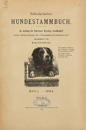 Titelblatt der ersten Ausgabe des Schweizerischen Hunde-Stammbuchs aus dem Jahr 1884.
