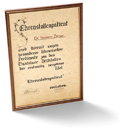 Die gerahmte Urkunde für Hermann Burger mit dem Titel des «Ehrenstollenpatienten».