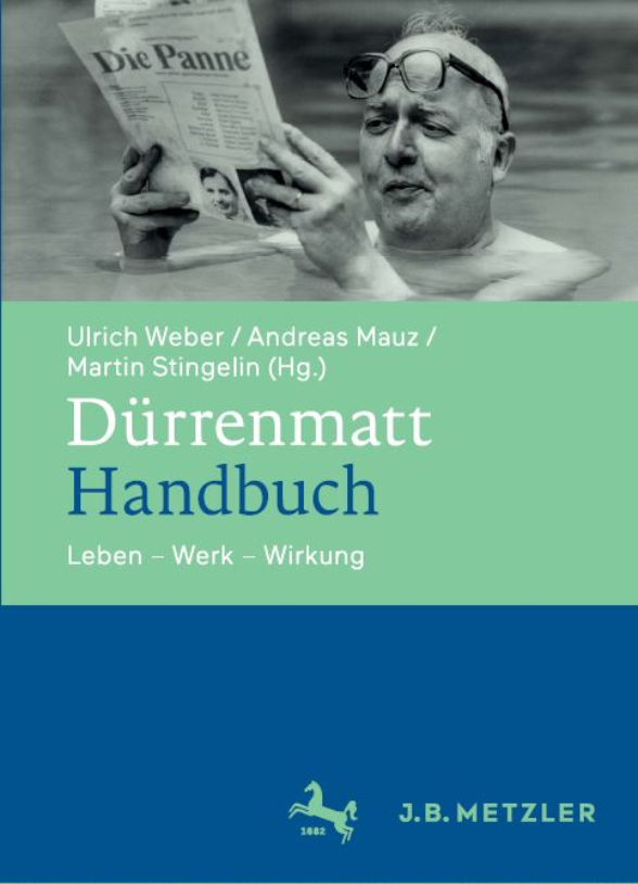 Buchumschlag: Foto von Friedrich Dürrenmatt im Wasser, ein Programmheft zu «Die Panne» studierend; Titel des Buches.