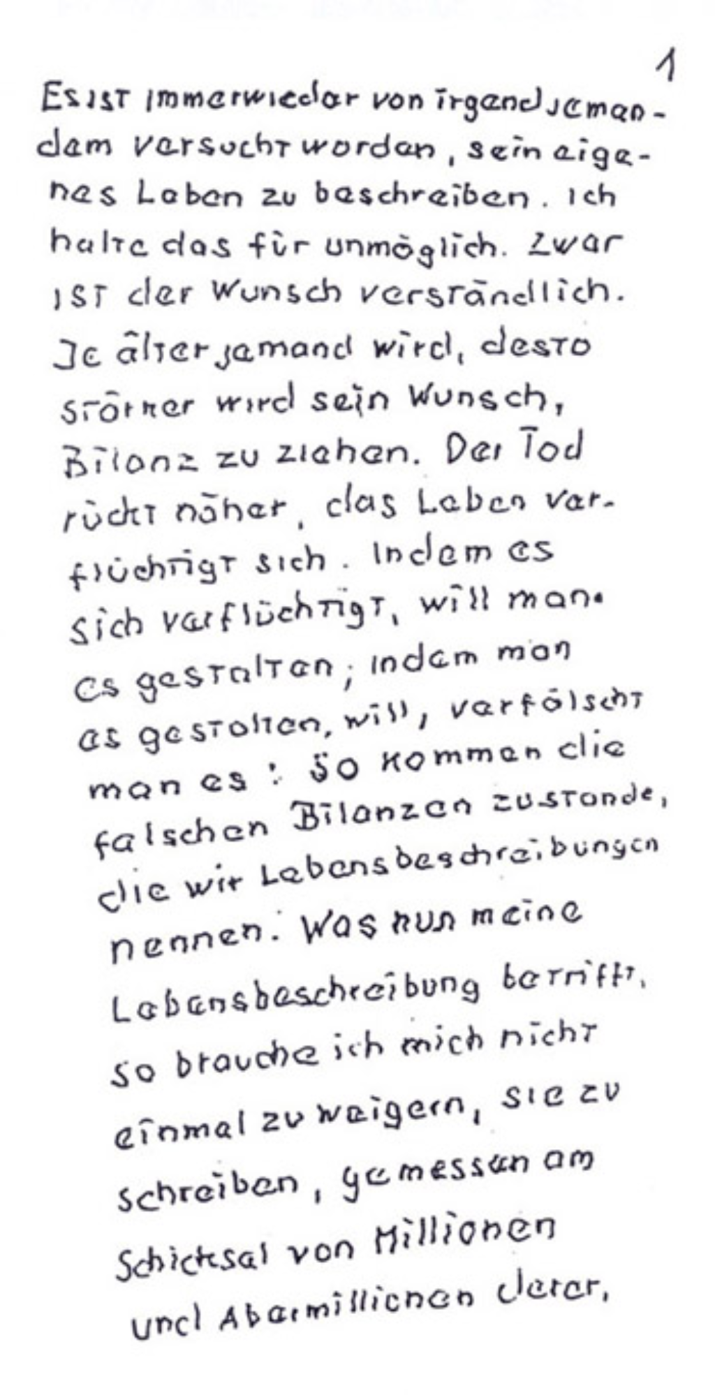 Erste Seite der handschriftlichen Urfassung von Dürrenmatts «Stoffen»