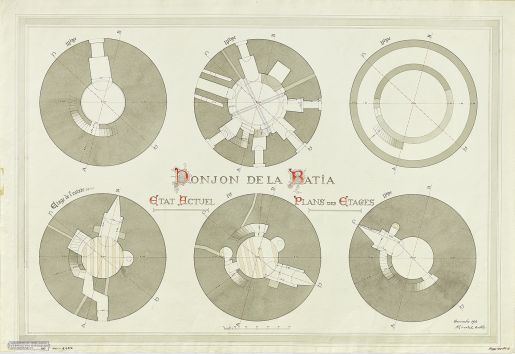 La Bâtiaz, château, plan des étages, lavis, A. Girardet, 1903.