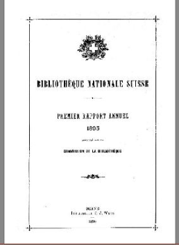 La page de titre du premier rapport annuel de la Bibliothèque nationale suisse, pour l’année de sa fondation en 1895, est d’une conception purement typographique.