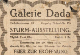 Annonce Galerie Dada, Neue Zürcher Zeitung, 28.3.1917, Biblioteca nazionale svizzera, dell’Archivio svizzero di letteratura. Lascito Hennings/Ball