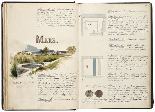 Martigny, scavi romani, diario di scavo illustrato da Albert Naef, 1897/1898.