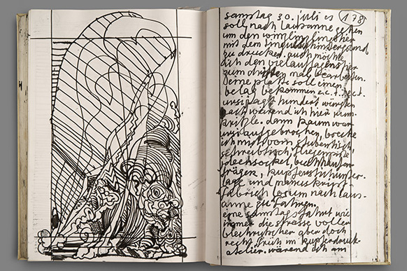 Due pagine del diario «Ein Datum ins Rote» di Bernhard Luginbühl, 1988
